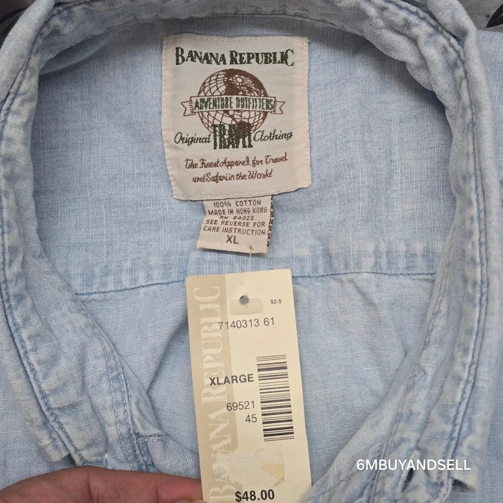 Banana Republic Vintage Adventure Outfitters Cotton Shirt XL Light‎ Blue 7140313